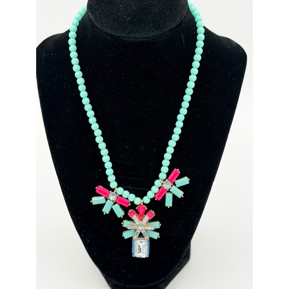 Stella & Dot Elodie Necklace Mint Pink Crystal Geometric Art Deco Statement